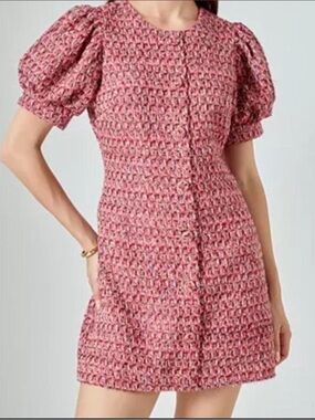 Endless Rose Pink Textured Puff-Sleeve Mini Dress